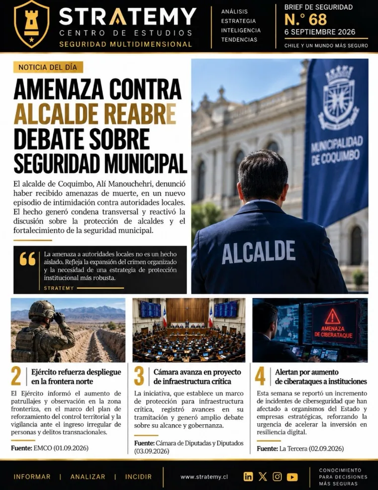 Portada del Brief de Seguridad N.º 68 sobre la amenaza contra el alcalde de Coquimbo